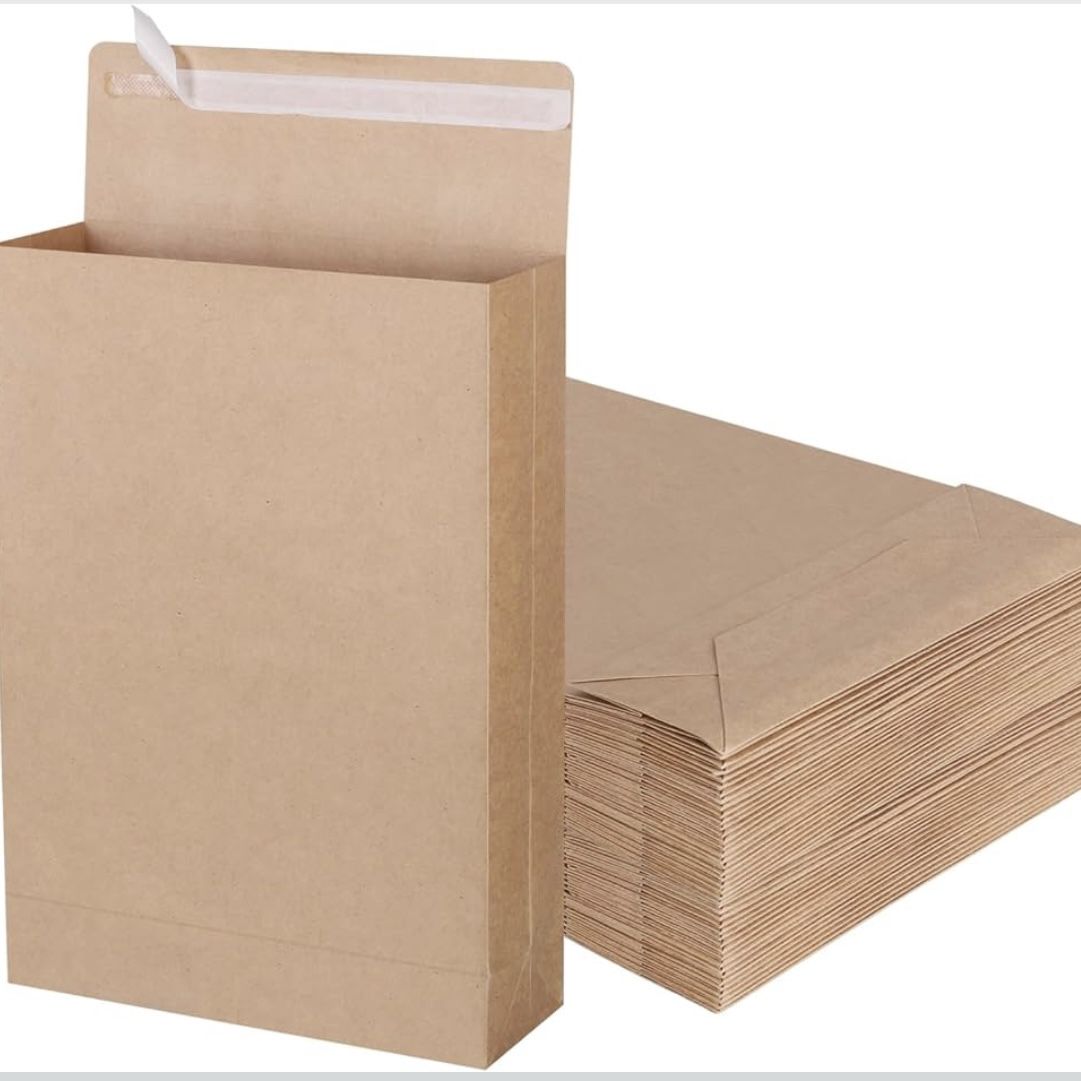 50 Pack 9.4" x 13.2" Expandable Catalog Envelopes Large Kraft Document Envelopes Self Sealing