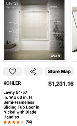 Levity 54-57 in. W x 60 in. H Semi-Frameless Sliding Tub Door in Nickel with Blade Handles