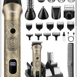 Ufree Cortadora de barba para hombres, afeitadora eléctrica, kit de corte de pelo inalámbrico para bigote, cuerpo, nariz, oreja, cabello facial, kit d