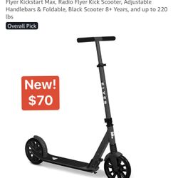 Flyer Kickstart Max, Radio Flyer Kick Scooter, Adjustable Handlebars & Foldable, Black Scooter 8+yr