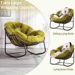 Egg Rattan Rocking Chair with Cushion (Green Velvet)