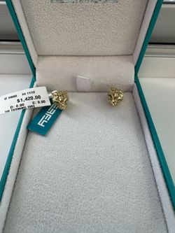 PANTHER GREEN ENAMAL STUD EARRINGS IN 14K YELLOW GOLD