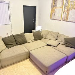 Large Wide Seat Modern Italian Designer Sectional Couch With Ottoman