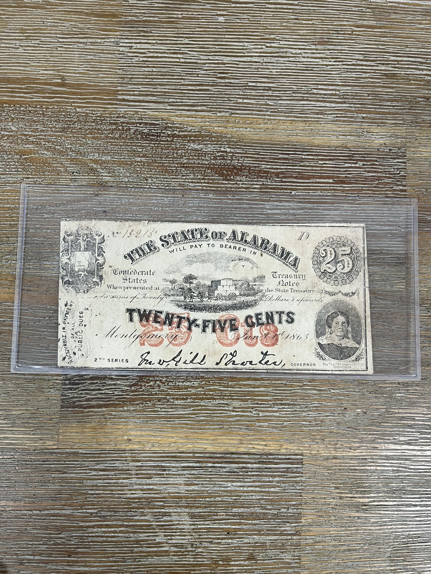 25-cent fractional currency note issued by the State of Alabama on January 1, 1863 American Civil War 