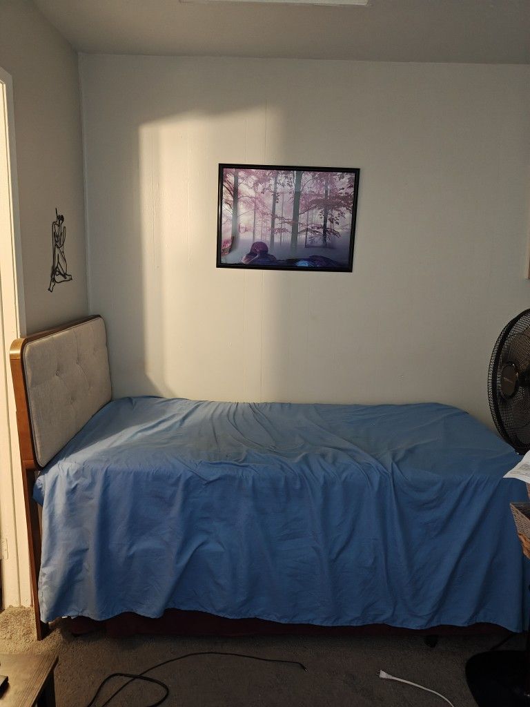 Twin Bed With Headboard And Frame And Box Spring And Mattress