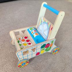 Melissa & Doug Wooden Shape Sorting Grocery Cart Push Toy and Puzzles: Educational Push and Pull Toy Set