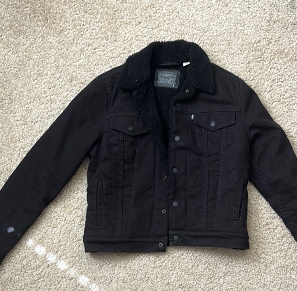 Denim Black Jacket with Sherpa Collar