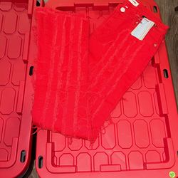 Armor Jeans ; Frayed Design ; Stacked & Flared ; Red ; 34x36