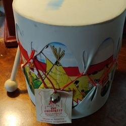 VINTAGE, HANDMADE BY THE CHEROKEE , DRUM WITH DRUMSTICK