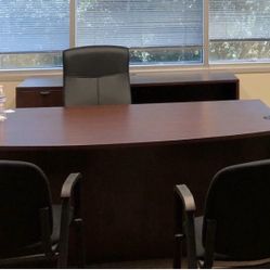 Bow front desk and credenza set