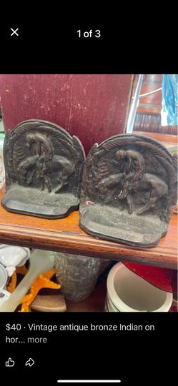 Antique bronze bookends Indian on horse