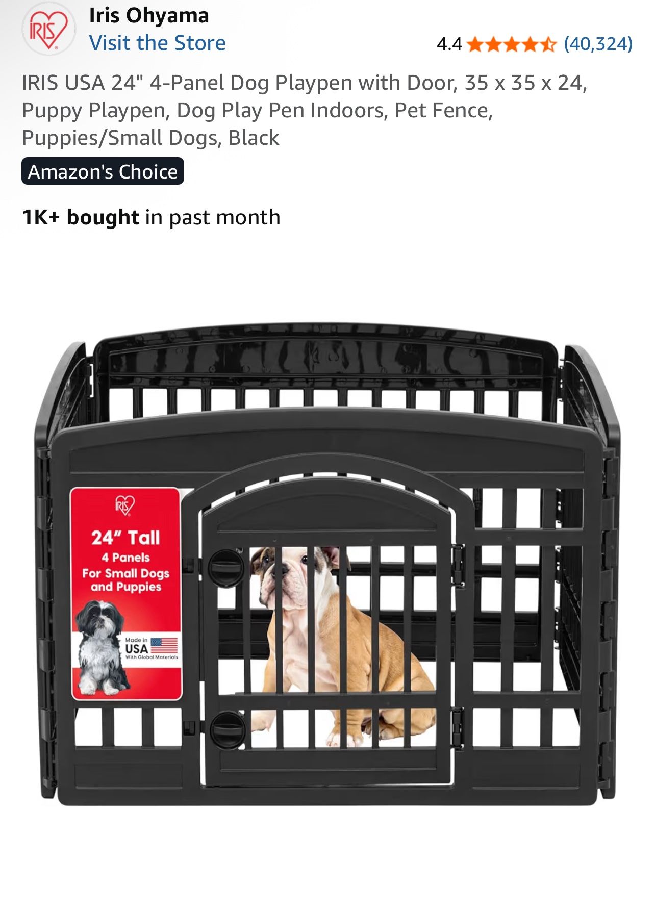 IRIS USA 24" 4-Panel Dog Playpen with Door