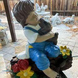 New Kid With Dog Made Out Of Cement Perfect Gift 