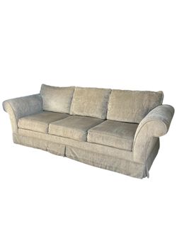 Cozy Neutral Sofa with Classic Rolled Arms – Excellent Condition!
