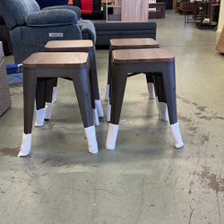 Home Modern Industrial Metal Stool Classroom Stools with Wooden Seat [Set of 4] Stackable 18" Dining Chair Kids Short Stools