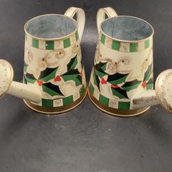 Christmas Metal Watering Cans Hand-painted Holly Design-Cute as VASE! $10 EACH