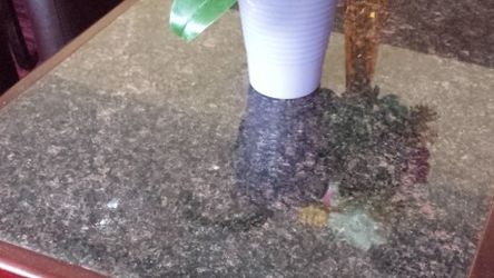 Granite table top with wood edging