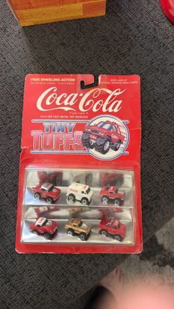 vintage 1979 Hartoy Coca-Cola Tiny Tuffs die-cast toy vehicle set featuring six mini cars