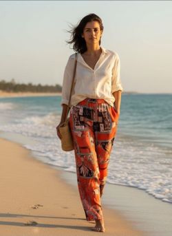 "Shein Curve" Women's Size 1XL Holidaya Scarf Red Patchwork Print Wide-Leg Pants. 
These vibrant SHEIN Holidaya Scarf Print Wide Leg Pants feature a s