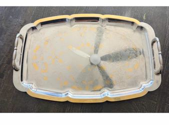 Vintage Italian Stainless Steel Serving Tray with 24K Gold Accent