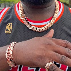 Set Chain & Bracelet 20mm Miami Cuban Link Rose Gold Plated Chain Necklace 18k & 14k