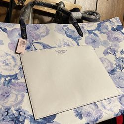 Victoria Secret Tote Bag With Flowers Lavender And White Color With Tags Attached 