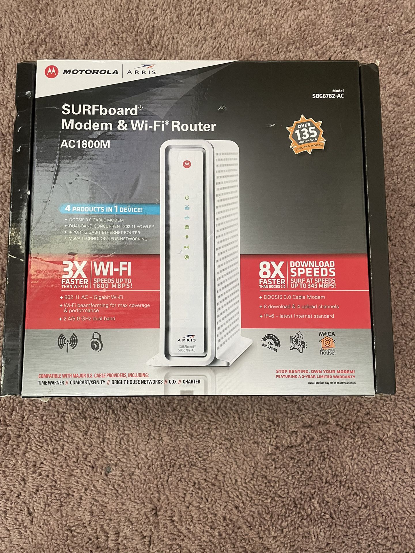 Motorola ARRIS SBG6782-AC 1800M SURFboard DOCSIS 3.0 Modem & Wi-Fi Router  Open box like new condition  The Motorola ARRIS SBG6782-AC 1800M SURFboard 