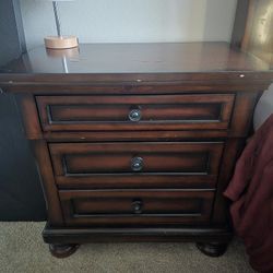 Large, Dark Cherry Brown Night Stand With USB