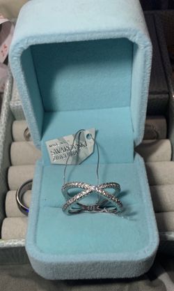 🆕S925 STAMPED STERLING SILVER CRISS CROSS SWAROVSKI CRYSTAL RING 9&10