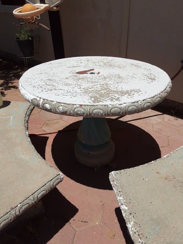 Concrete Backyard Patio Table W 2 Benches