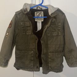 Boys Army Green Warm Jacket With Hoodie 4/5