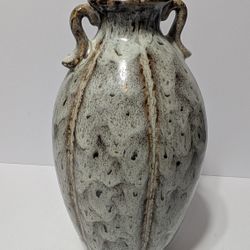 Vintage 11" Ceramic Vase with Dual Handles and Glazed Texture Made in China

