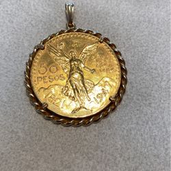 Centenario 50 pesos gold coin in 14 K gold bezel