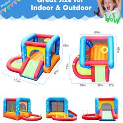 New Bounce House only blown up to take photo comes with blower and balls