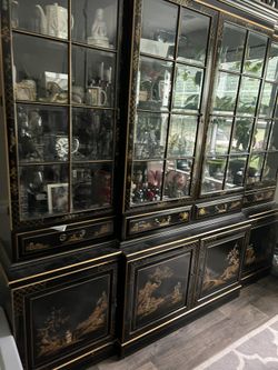 Beautiful, Huge Black Chinese Design Hutch 