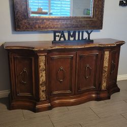 BEAUTIFUL SOLID WOOD BUFFET TABLE WITH MARBLE DECORATION 