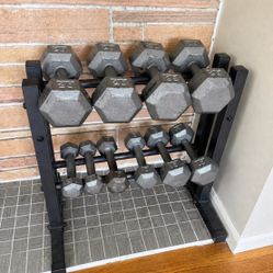 Dumbbell Set with Rack – 2, 5, 8, 15, 20 & 35 lb Weights