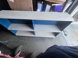 Vintage Blue Metal Bookshelf / Storage Shelf – Great Condition!