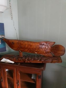 Really cool large arowana wooden fish carving
