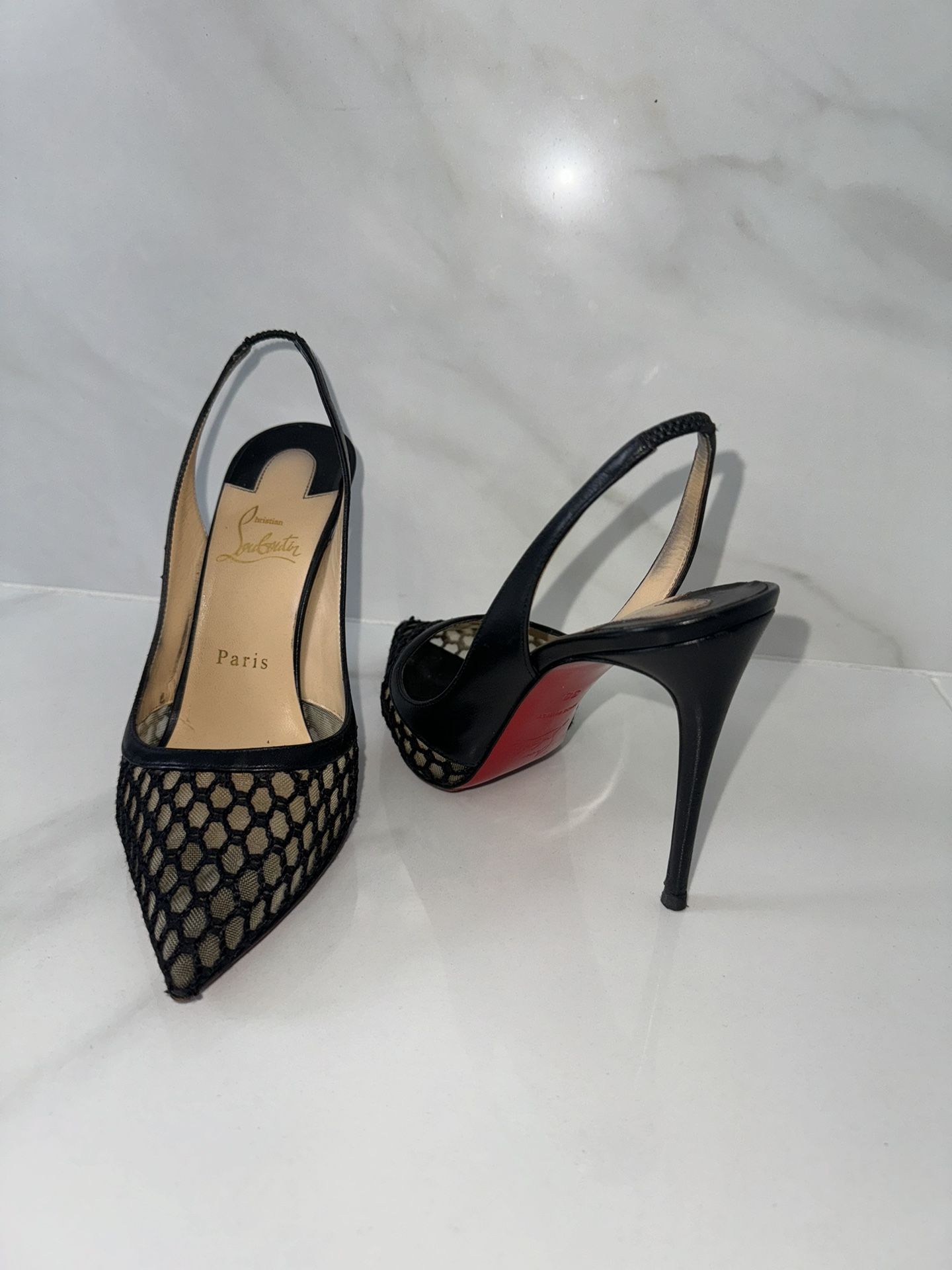 Christian Louboutin Black Fishnet Pumps