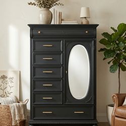 LEXINGTON Solid Wood Black & Gold Dresser Armoire - MCM Style