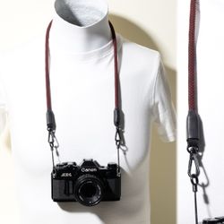 Red & Black Rope Camera Neck Strap 36" for DSLR Mirrorless, Swivel Clip Clasps
