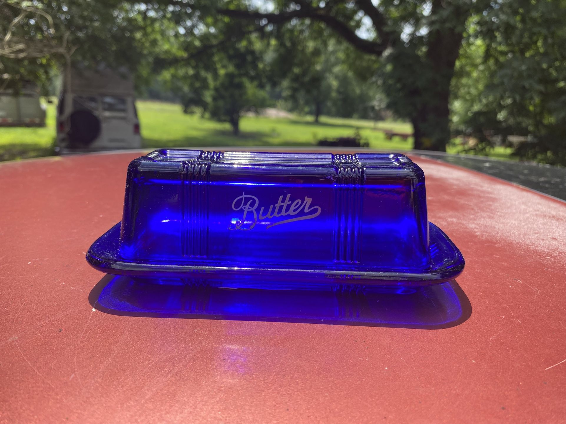 Blue Glass Butter Dish