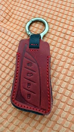 Like New Leather Key Fob Cover Holder with Ring /Lexus ES300h Key Fob Cover-Red