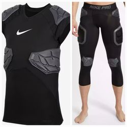 Brand New Nike 7 Pad Hyperstrong Combat Compression Padded Football 3/4 Padded Bottom Girdle Tights and Padded Top Set Black Men Size Large