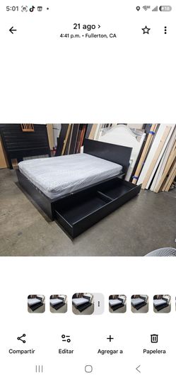 Queen Black Platform Bed Frame with Storage Drawers