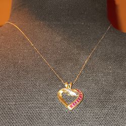 14k Natural Diamond And Ruby Necklace