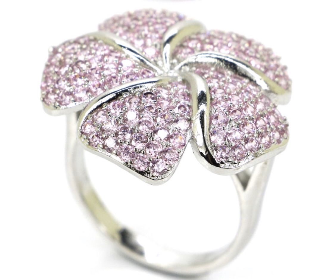 Sterling Silver.925 Pink Kunzite Flower Ring