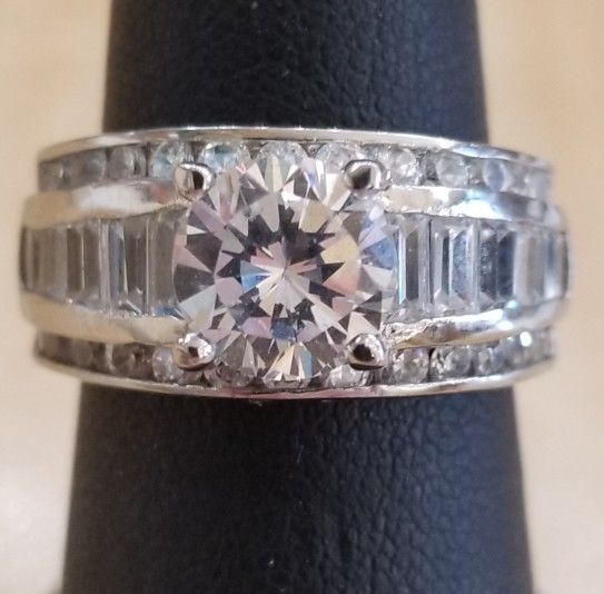 Wide Sterling Silver and Cz Ring