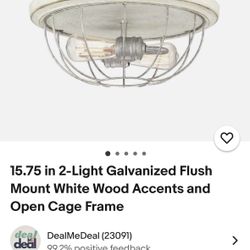 Set of 4 Cute Rustic-Style,15.75in 2 light Galvanized Flush Mount White Wood Accents, Light Fixtures